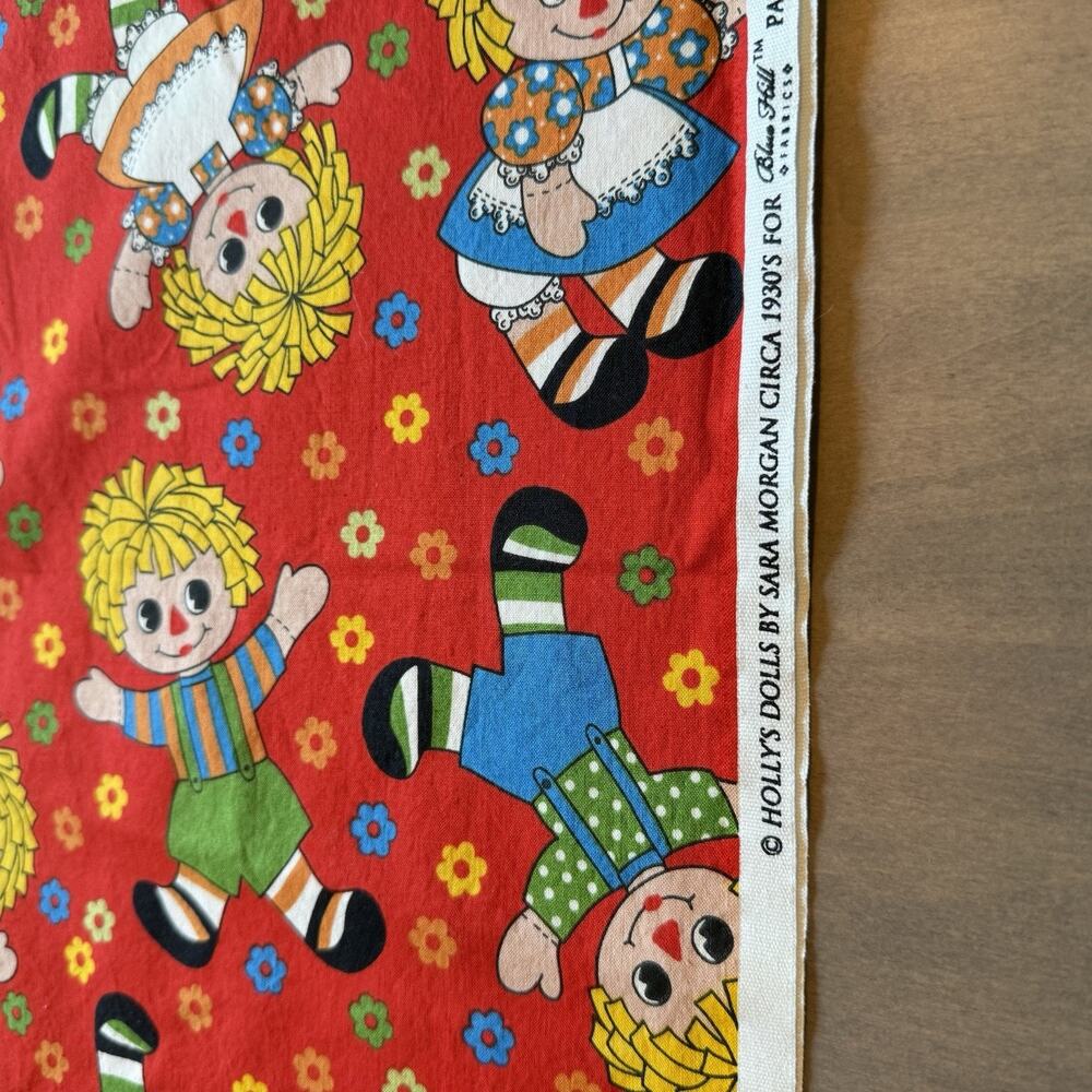 Blue Hill Holly's Dolls Sara Morgan Rag Doll Daisy Toss Red Cotton Fabric 41"x51